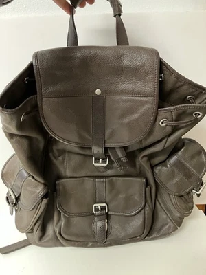 Mochila grande de couro genuíno vintage dos anos 90 com cordão marrom - Imagem 1 de 4