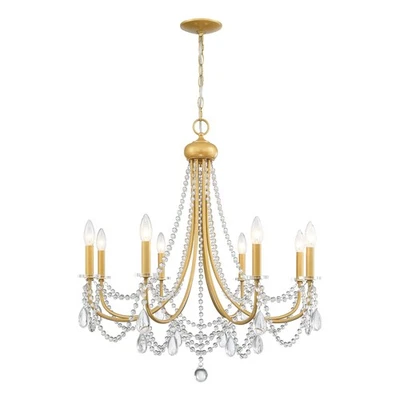 Araña dorada, araña de cristal de 8 luces para comedor, techo de cristal de latón... Foto 1 de 4