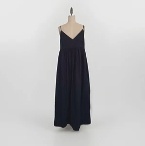 Quince Women 100% Organic Cotton Poplin Spaghetti Strap Maxi Dress Black S - Picture 1 of 10