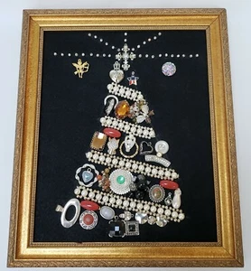 Joyería enmarcada arte árbol de Navidad único hecho a mano corazones estrella de ángel pedrería - Imagen 1 de 10