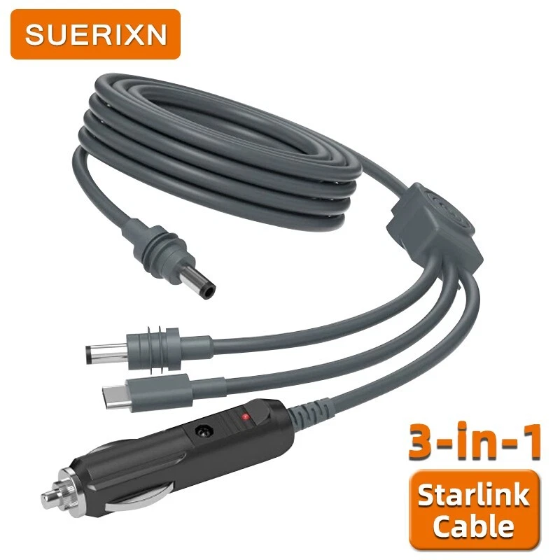 3 in 1 Starlink Mini cable 10 ft for Power Cable Car Charger/Type-C/DCExtension - Image 1 of 4