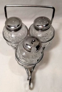 Salero de vidrio vintage y azúcar con cuchara carrito de carretilla de metal - Imagen 1 de 6