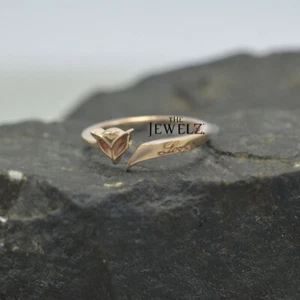 14K massives Gold Wolfskopf Liebe Ring handgefertigt fein Haustier Schmuck Größe-3 bis 8 US - Bild 1 von 4