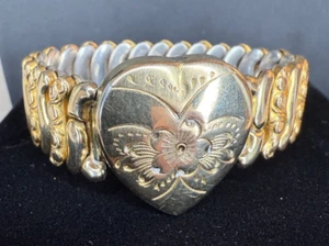 Antique Gold Filled & Sterling Silver Base Co-Star Heart Expansion Bracelet - Picture 1 of 8