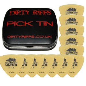 12 x Dunlop Ultex Triangle Guitar Picks / Plectrums - 1.14mm In A Handy Pick Tin - Picture 1 of 1