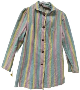 Women's Size Large Vintage Pastel Striped Blazer Jacket Linen Blend HANDMADE - Picture 1 of 12