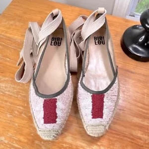 Anthropologie | Bibi Lou Perlen Espadrille 38/7,5 natürlich Knöchelriemen 178 $ gebraucht, in einwandfreiem Zustand - Bild 1 von 14
