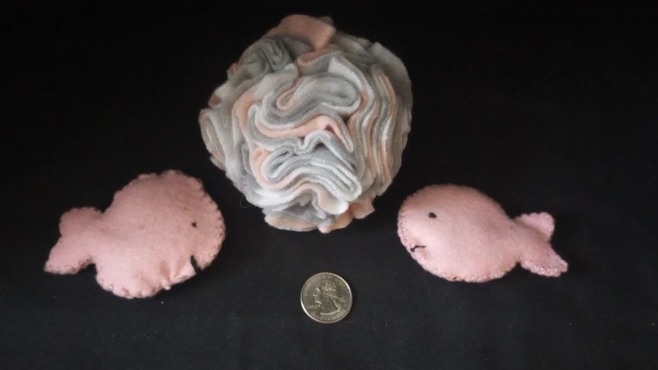 Handmade Cat puzzle ball Pink/Grey/White with Organic Catnip Fish - Image 1 of 1