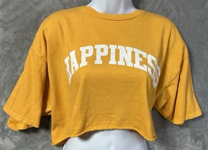 Junk Food Happiness Cropped T-Shirt Yellow Graphic Tee Womens L New Without Tags - Picture 1 of 7