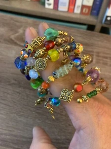 STRETCH MULTI COLOR STONES CHARMS BRACELET CLEOPATRA STYLE vintage - Picture 1 of 12