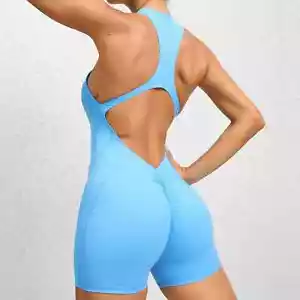 Reißverschluss Sportlicher Overall Damen Kurz Fitness Gym Overall Neu Trainingskleidung - Bild 1 von 36