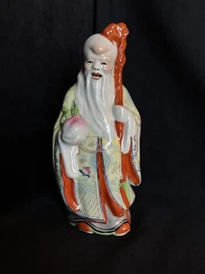 Vintage chinesische handbemalte Porzellan Statue Shou Xing Gott der Langlebigkeit 10 Zoll - Bild 1 von 7