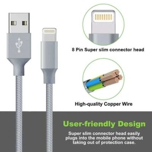 For 8Pin iPhone 6 7 8 Plus iPhone 11 XR Xs Max Charger USB Cable Cord 3/6/10FT - Picture 1 of 15