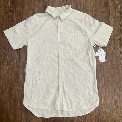 Modern Amusement Mens Large Stone White Short Sleeve Button Up Shirt Nwt $34.95 - Image 1 of 4