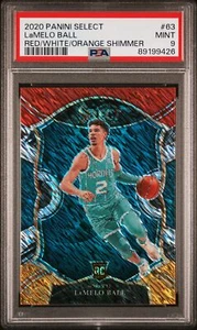 2020 Panini Select #63 Lamelo Ball rot/weiß/orange schimmernde Rookie-Karte RC PSA 9 - Bild 1 von 2