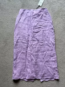 Abercrombie & Fitch Premium Linen Scallop Hem MIDI Skirt Lavendar Purple Small S - Picture 1 of 4