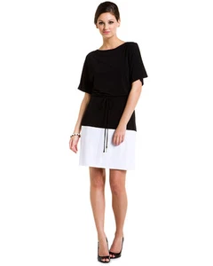 Abito New York nuovo con etichette Isaac Mizrahi Julia con coulisse in vita nero bianco 8 M - Foto 1 di 5