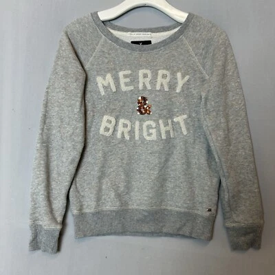 Suéter American Eagle Outfitters Mujer Extra Pequeño Gris Navidad Feliz Brillante Foto 1 de 4
