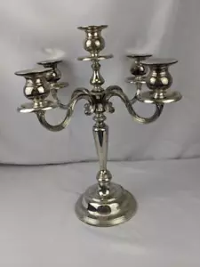 Vintage Heavy Silver Plated 5 Light Candelabra 14" Mid Century Elegant - Picture 1 of 8
