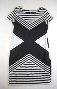 RONNI NICOLE - WOMEN'S BLACK & GRAY STRIPED STRETCH KNIT SHEATH DRESS - SIZE L - Picture 1 of 6