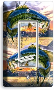 LARGEMOUTH BASS FISHING AMERICAN OUTDOORS LIGHT SWITCH 1 GFCI PLATES CABIN DECOR - Picture 1 of 1