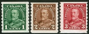 Canada Sc 228-230 Grn Brn Crmn 1-2-3¢ p.8 Coil Singles Hinged Original Gum Set - Picture 1 of 1