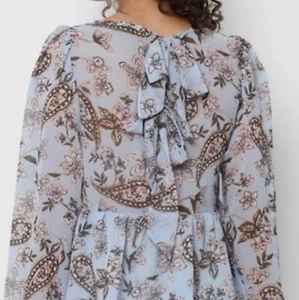 American Eagle Blue Babydoll Blouse Paisley Floral Boho Bow Tie Back Top Size M - Picture 1 of 11
