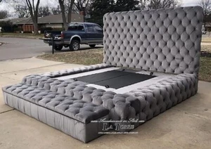 Cama de Matrimonio Contenedor Moderno Terciopelo Ecopiel Cualquier Color Livio - Imagen 1 de 9