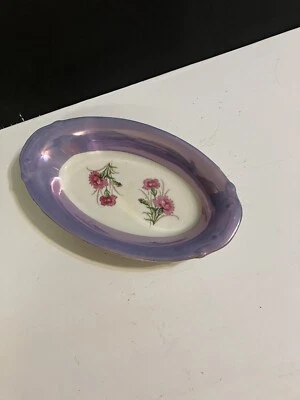 "Plato de baratija ovalado Norleans Japón Lusterware floral púrpura 8,75""" Foto 1 de 4