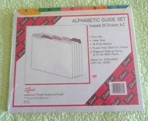 NEW Smead ALPHABETIC GUIDE SET Indexed 25 A-Z 50180 Filing S125-25MC USA - Picture 1 of 2