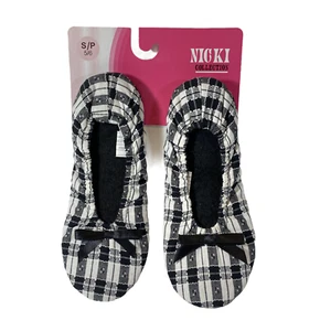 Nicki Collection Indoor Slippers Small (5/6) 9" Long Black & White - Picture 1 of 2