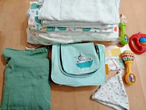 24 Mullwindeln/Spucktücher Schmuse-/Stilltuch/ Kosmetiktasche Zeitschrif Rassel+ - Bild 1 von 23