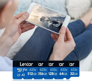 Lexar 32GB 64GB 128GB 256GB 512GB micro SD SDHC SDXC HD 4K Card Lot 100MB/s 633X - Picture 1 of 17