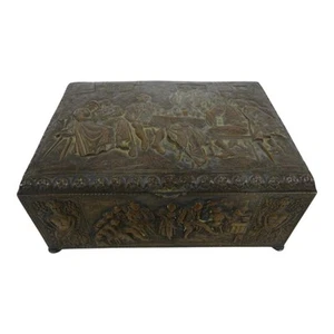 Antigua caja de baratija forrada en madera de cobre enchapada tapa con bisagras sello en la parte inferior holandesa - Imagen 1 de 20