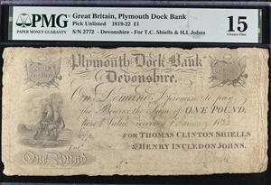 £1 Provincial Banknote Plymouth Dock PMG 15 Großbritannien 1822 (1819-22) Devonshire - Bild 1 von 2