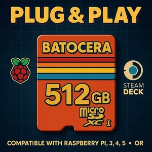 Raspberry Pi 3-4-5 512 GB MicroSD Batocera / RetroPie Retro Gaming Plug & Play - Bild 1 von 1