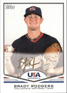 2011 (TEAM USA) USA Baseball Autographs Gold #A19 Brady Rodgers /25 - Picture 1 of 2