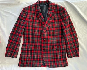 Vintage Pendleton Blazer Suit Coat Red Tartan Wool Plaid Leather Button Mens 44 - Picture 1 of 7