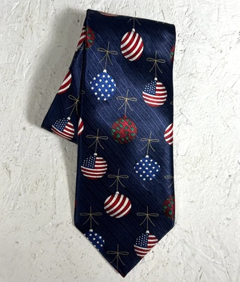 圣诞领带 100% 真丝爱国装饰美国国旗复古礼物黑色 56 — 第 1/4 张图片
