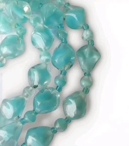 Czech Glass Necklace Turquoise Blue Beaded Art Deco 1950s 31'' - Picture 1 of 12