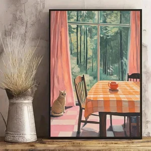 Chairs And Table Vibrant Checkered Tablecloth Wall Art Poster Choose Your Size - Picture 1 of 1