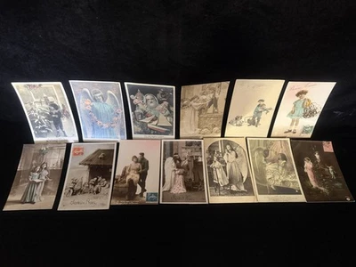 RPPC Papá Noel Ángel Niña con Muñeca Juguetes Trineo Árbol Postales Francesas De Colección Foto 1 de 4