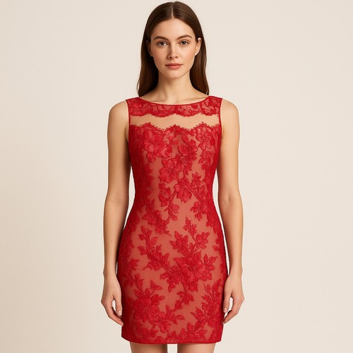 VALENTINO Abito tubino illusione pizzo rosso Marchesa Notte Taglia 8