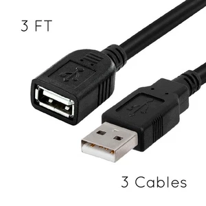 Cable de extensión USB 2.0 de 3 pies negro tipo A hembra a macho cable negro - Imagen 1 de 5