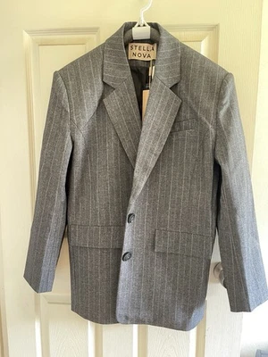 Chaqueta Blazer Stella Nova Gris Rayas Gran Tamaño Talla S Nueva con Etiquetas Foto 1 de 4