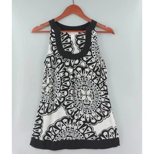 Top in seta WHBM donna XS nero stampa mandala tunica floreale astratto boho-chic - Foto 1 di 13