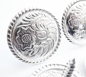 1-1/2" Set of 4 Western Saddle Bright Engraved Concho Wood Screw Back (Great ... - Picture 1 of 2