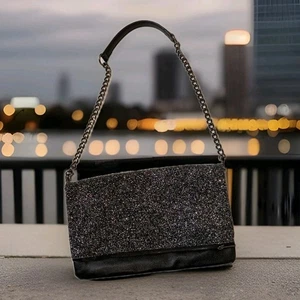 Express Silber Glitzer Schimmernd Handtasche Clutch Schultertasche Kette B14 - Bild 1 von 6