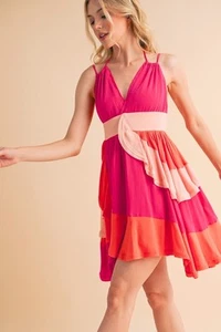 Aemi+Co Ruffled Color Block Sleeveless Mini Dress Sz Small - Picture 1 of 10