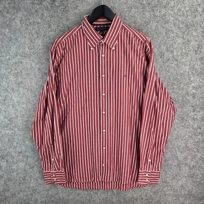 Tommy Hilfiger Shirt Mens Extra Large Red Button Down Long Sleeve Striped 13027 - image 1 of 4